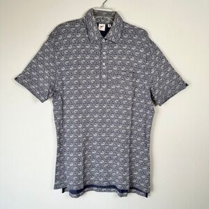 Uniqlo Michael Bastian‎ Polo Shirt Mens XL Blue Wave Fish Print Golf Vacation